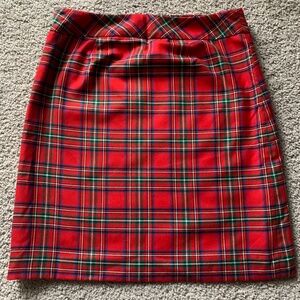 Talbots Red Tartan Plaid Holiday Skirt Synthetic Blend Classic Preppy Size 2P EC